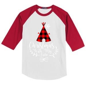 Christmas With My Tribe Red Plaid Family Matching Outfit Meaningful Gift Kids Colorblock Raglan Jersey