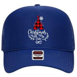 Christmas With My Tribe Red Plaid Family Matching Outfit Meaningful Gift High Crown Mesh Back Trucker Hat