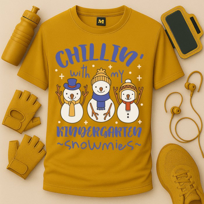 Chillin With My Kindergarten Snowmies Cute Winter Cooling Performance Crew T-Shirt