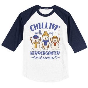 Chillin With My Kindergarten Snowmies Cute Winter Baseball Sleeve Shirt