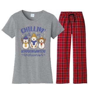 Chillin With My Kindergarten Snowmies Cute Winter Women's Flannel Pajama Set