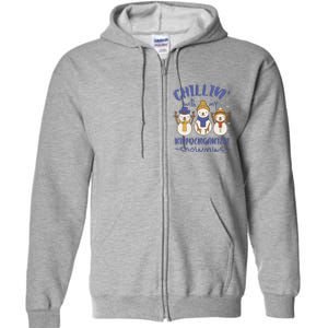 Chillin With My Kindergarten Snowmies Cute Winter Full Zip Hoodie