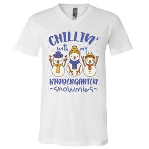 Chillin With My Kindergarten Snowmies Cute Winter V-Neck T-Shirt