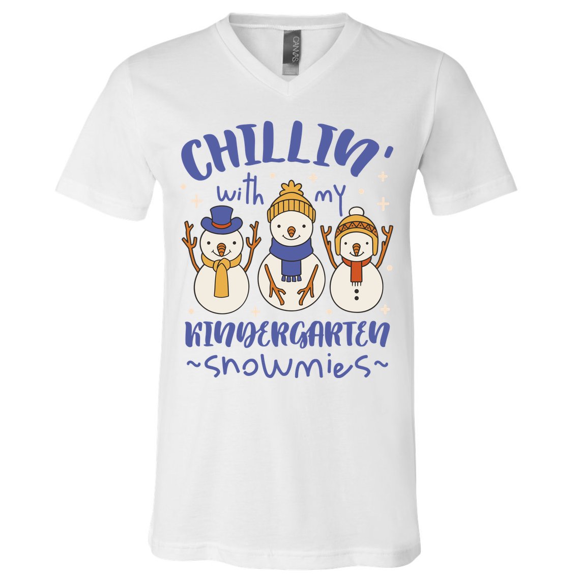 Chillin With My Kindergarten Snowmies Cute Winter V-Neck T-Shirt