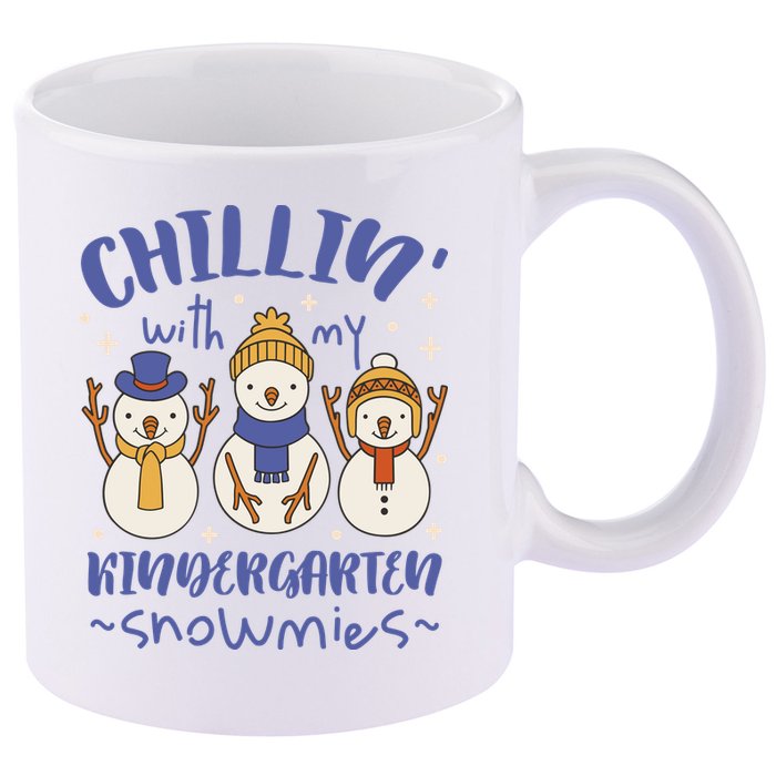 Chillin With My Kindergarten Snowmies Cute Winter 11oz C Handle Ceramic Mug