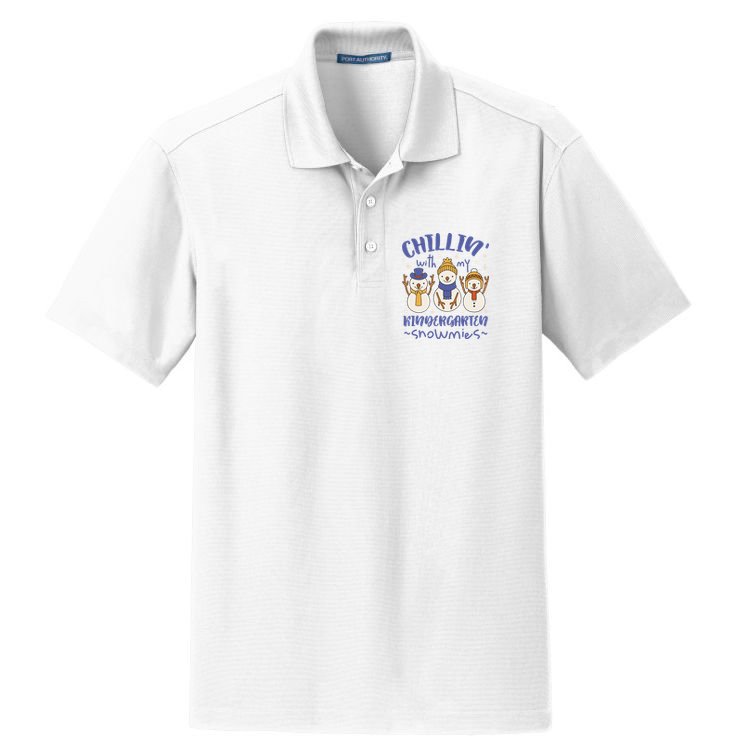 Chillin With My Kindergarten Snowmies Cute Winter Dry Zone Grid Polo