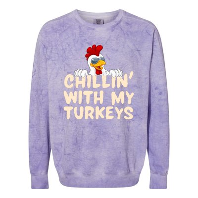 Chillin With My Turkeys Thanksgiving Colorblast Crewneck Sweatshirt