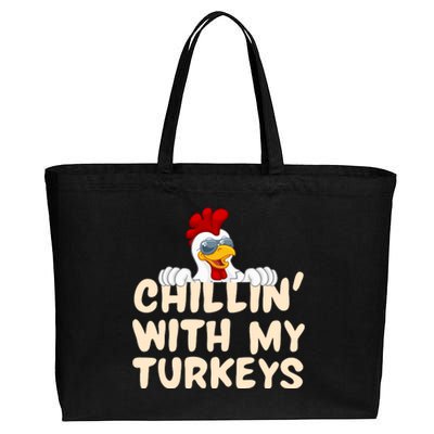 Chillin With My Turkeys Thanksgiving Cotton Canvas Jumbo Tote