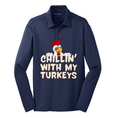 Chillin With My Turkeys Thanksgiving Silk Touch Performance Long Sleeve Polo