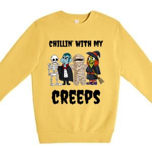 Chillin With My Creeps Monster Witch Vampire Skeleton Mummy Gift Premium Crewneck Sweatshirt