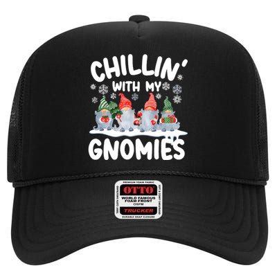 Chillin With My Gnomies Funny Christmas High Crown Mesh Back Trucker Hat