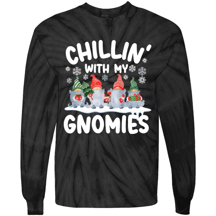 Chillin With My Gnomies Funny Christmas Tie-Dye Long Sleeve Shirt