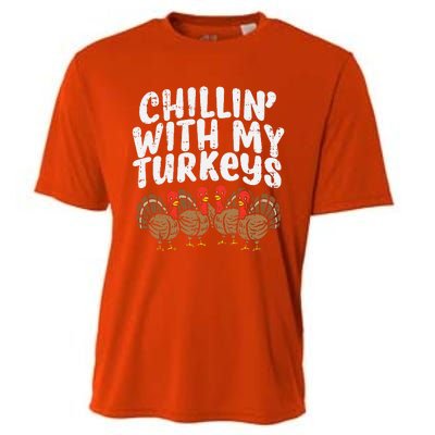 Chillin With My Turkeys Thanksgiving Family Gift Cooling Performance Crew T-Shirt