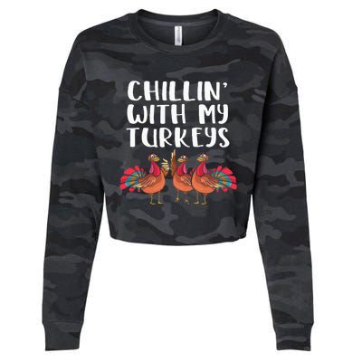 Chillin With My Turkeys Thanksgiving Season Family Lover Cropped Pullover Crew