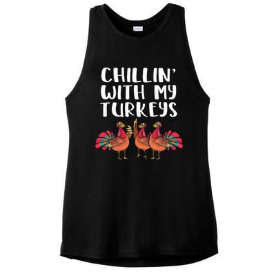 Chillin With My Turkeys Thanksgiving Season Family Lover Ladies PosiCharge Tri-Blend Wicking Tank