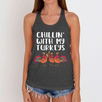 Chillin With My Turkeys Thanksgiving Season Family Lover Women's Knotted Racerback Tank