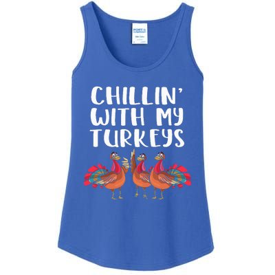 Chillin With My Turkeys Thanksgiving Season Family Lover Ladies Essential Tank