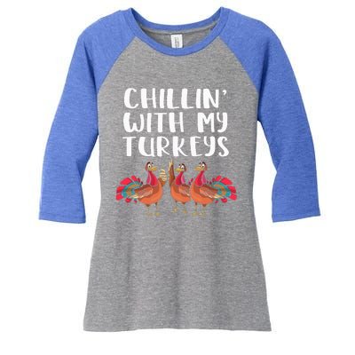 Chillin With My Turkeys Thanksgiving Season Family Lover Women's Tri-Blend 3/4-Sleeve Raglan Shirt