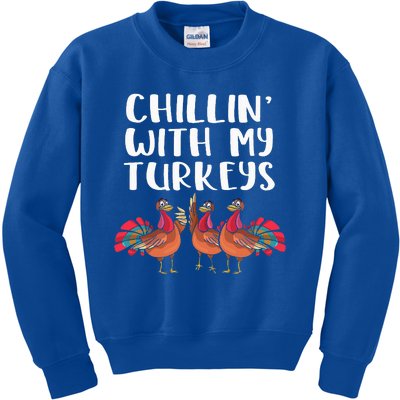 Chillin With My Turkeys Thanksgiving Season Family Lover Kids Sweatshirt