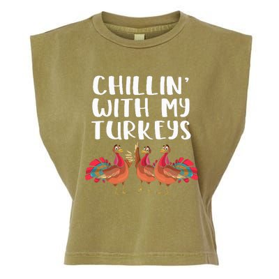 Chillin With My Turkeys Thanksgiving Season Family Lover Garment-Dyed Women's Muscle Tee