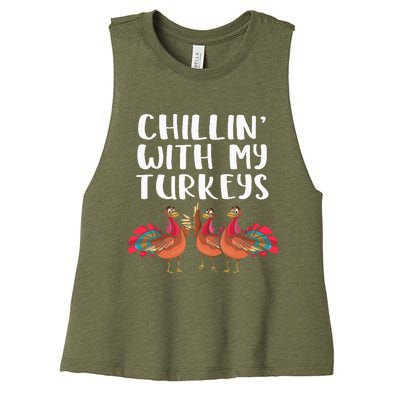 Chillin With My Turkeys Thanksgiving Season Family Lover Women's Racerback Cropped Tank