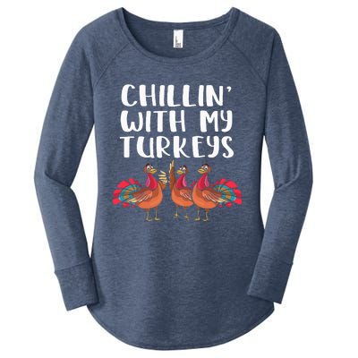 Chillin With My Turkeys Thanksgiving Season Family Lover Women's Perfect Tri Tunic Long Sleeve Shirt