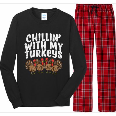 Chillin With My Turkeys Thanksgiving Family Gift Long Sleeve Pajama Set