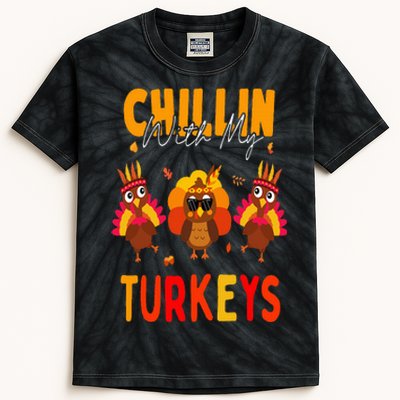 Chillin With My Turkeys Thanksgiving Family Gift Kids Tie-Dye T-Shirt