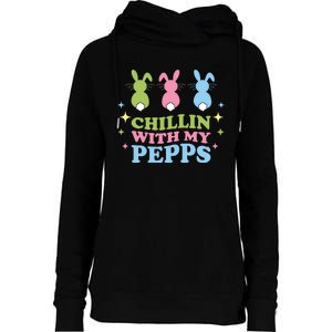 Chillin With My Peeps Funny Easter Bunnies Womens Funnel Neck Pullover Hood