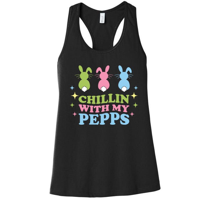 Chillin With My Peeps Funny Easter Bunnies Women's Racerback Tank