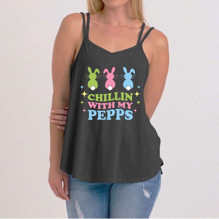 Chillin With My Peeps Funny Easter Bunnies Women's Strappy Tank