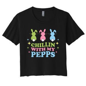 Chillin With My Peeps Funny Easter Bunnies Women's Crop Top Tee