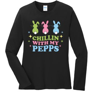 Chillin With My Peeps Funny Easter Bunnies Ladies Long Sleeve Shirt