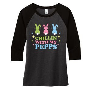 Chillin With My Peeps Funny Easter Bunnies Women's Tri-Blend 3/4-Sleeve Raglan Shirt