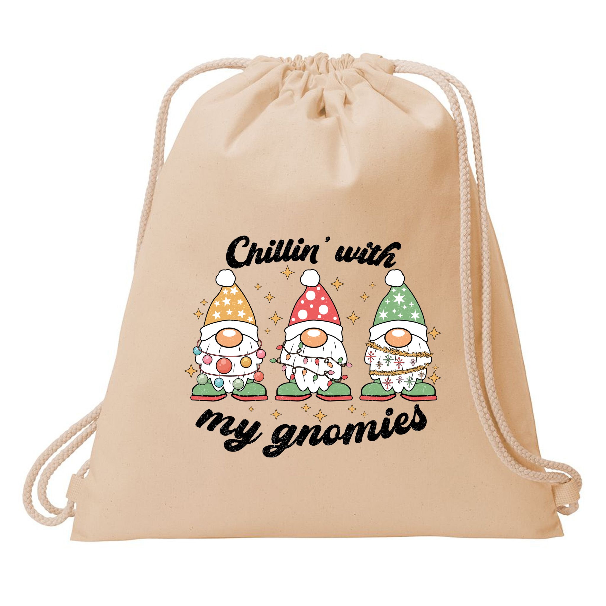 Chillin With My Gnomies Christmas Holiday Drawstring Bag