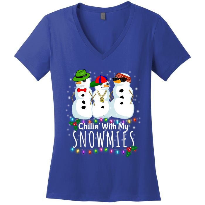 Chillin With My Snowmies Funny Snow Gift Christmas Gift Women's V-Neck T-Shirt