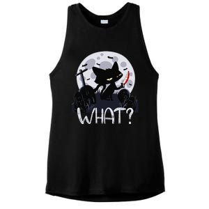 Cat What Murderous Black Cat With Knife Halloween Costume (1) Ladies PosiCharge Tri-Blend Wicking Tank