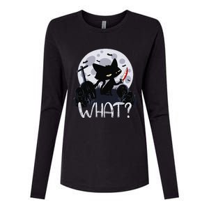 Cat What Murderous Black Cat With Knife Halloween Costume (1) Womens Cotton Relaxed Long Sleeve T-Shirt