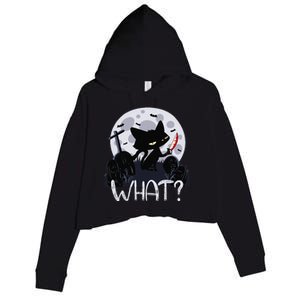 Cat What Murderous Black Cat With Knife Halloween Costume (1) Crop Fleece Hoodie