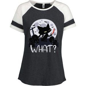 Cat What Murderous Black Cat With Knife Halloween Costume (1) Enza Ladies Jersey Colorblock Tee