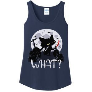 Cat What Murderous Black Cat With Knife Halloween Costume (1) Ladies Essential Tank