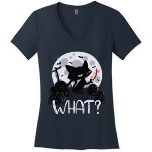 Cat What Murderous Black Cat With Knife Halloween Costume (1) Women's V-Neck T-Shirt