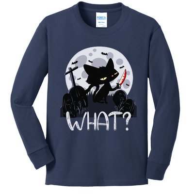 Cat What Murderous Black Cat With Knife Halloween Costume (1) Kids Long Sleeve Shirt