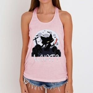 Cat What Murderous Black Cat With Knife Halloween Costume (1) Women's Knotted Racerback Tank