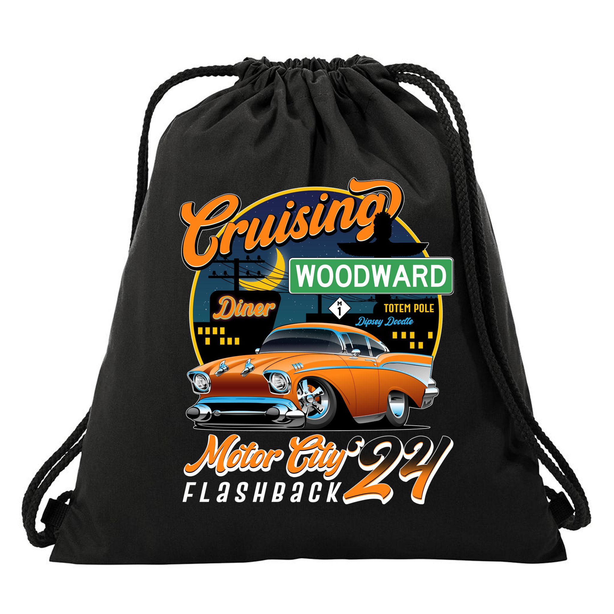 Cruising Woodward Motor City Flashback 2024 Orange Version Drawstring Bag