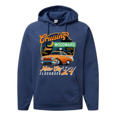 Cruising Woodward Motor City Flashback 2024 Orange Version Performance Fleece Hoodie