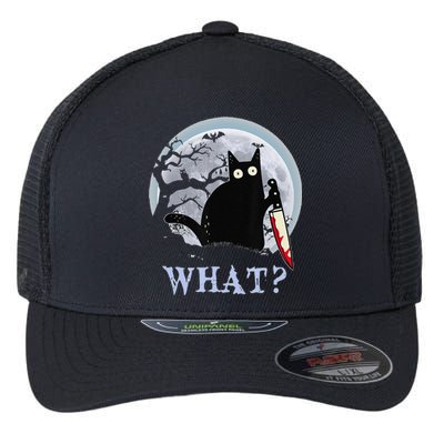 Cat What Murderous Black Cat With Knife Halloween Costume Flexfit Unipanel Trucker Cap