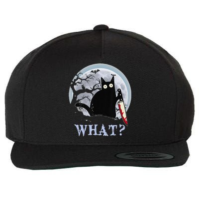 Cat What Murderous Black Cat With Knife Halloween Costume Wool Snapback Cap