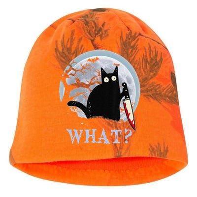 Cat What Murderous Black Cat With Knife Halloween Costume Kati - Camo Knit Beanie