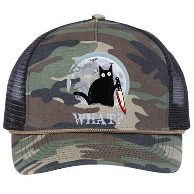 Cat What Murderous Black Cat With Knife Halloween Costume Retro Rope Trucker Hat Cap